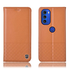 Leather Case Stands Flip Cover Holder H07P for Motorola Moto G51 5G Orange