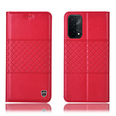Leather Case Stands Flip Cover Holder H07P for OnePlus Nord N200 5G Red