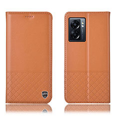 Leather Case Stands Flip Cover Holder H07P for OnePlus Nord N300 5G Orange