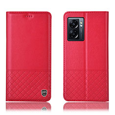 Leather Case Stands Flip Cover Holder H07P for OnePlus Nord N300 5G Red