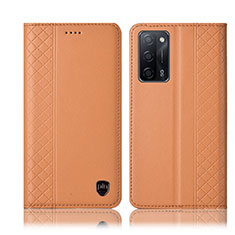 Leather Case Stands Flip Cover Holder H07P for Oppo A53s 5G Orange
