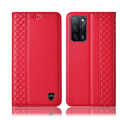 Leather Case Stands Flip Cover Holder H07P for Oppo A53s 5G Red