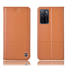 Leather Case Stands Flip Cover Holder H07P for Oppo A55S 5G Orange