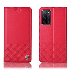 Leather Case Stands Flip Cover Holder H07P for Oppo A55S 5G Red