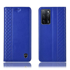 Leather Case Stands Flip Cover Holder H07P for Oppo A56 5G Blue