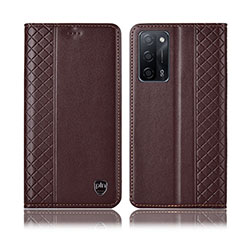 Leather Case Stands Flip Cover Holder H07P for Oppo A56 5G Brown