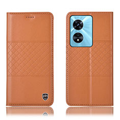 Leather Case Stands Flip Cover Holder H07P for Oppo A58 4G Orange