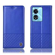 Leather Case Stands Flip Cover Holder H07P for Oppo A58 5G Blue