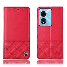 Leather Case Stands Flip Cover Holder H07P for Oppo A58 5G Red