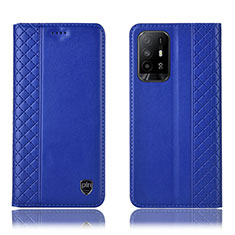 Leather Case Stands Flip Cover Holder H07P for Oppo F19 Pro+ Plus 5G Blue