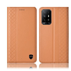 Leather Case Stands Flip Cover Holder H07P for Oppo F19 Pro+ Plus 5G Orange