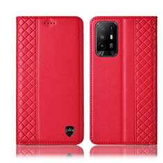 Leather Case Stands Flip Cover Holder H07P for Oppo F19 Pro+ Plus 5G Red