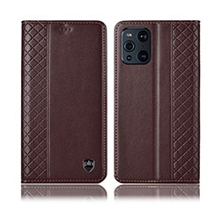 Leather Case Stands Flip Cover Holder H07P for Oppo Find X3 5G Brown