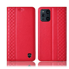 Leather Case Stands Flip Cover Holder H07P for Oppo Find X3 5G Red