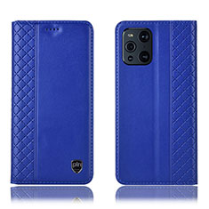 Leather Case Stands Flip Cover Holder H07P for Oppo Find X3 Pro 5G Blue