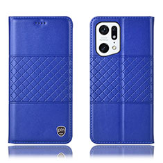 Leather Case Stands Flip Cover Holder H07P for Oppo Find X5 5G Blue