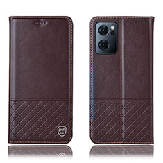 Leather Case Stands Flip Cover Holder H07P for Oppo Find X5 Lite 5G Brown