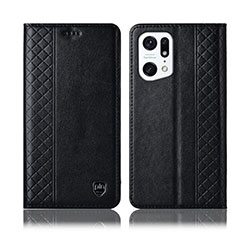 Leather Case Stands Flip Cover Holder H07P for Oppo Find X5 Pro 5G Black