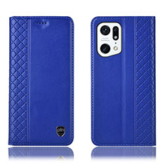 Leather Case Stands Flip Cover Holder H07P for Oppo Find X5 Pro 5G Blue