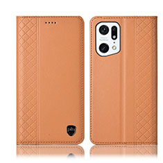 Leather Case Stands Flip Cover Holder H07P for Oppo Find X5 Pro 5G Orange