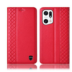 Leather Case Stands Flip Cover Holder H07P for Oppo Find X5 Pro 5G Red
