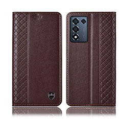 Leather Case Stands Flip Cover Holder H07P for Oppo K9S 5G Brown
