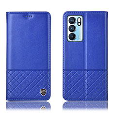 Leather Case Stands Flip Cover Holder H07P for Oppo Reno6 5G Blue