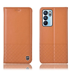 Leather Case Stands Flip Cover Holder H07P for Oppo Reno6 5G Orange