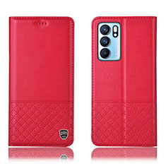 Leather Case Stands Flip Cover Holder H07P for Oppo Reno6 5G Red