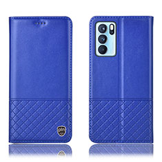 Leather Case Stands Flip Cover Holder H07P for Oppo Reno6 Pro 5G India Blue