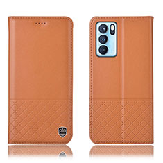 Leather Case Stands Flip Cover Holder H07P for Oppo Reno6 Pro 5G India Orange