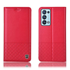 Leather Case Stands Flip Cover Holder H07P for Oppo Reno6 Pro 5G Red