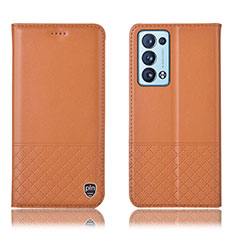 Leather Case Stands Flip Cover Holder H07P for Oppo Reno6 Pro+ Plus 5G Orange