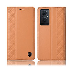 Leather Case Stands Flip Cover Holder H07P for Oppo Reno7 Lite 5G Orange