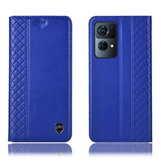 Leather Case Stands Flip Cover Holder H07P for Oppo Reno7 Pro 5G Blue