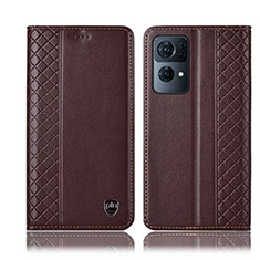 Leather Case Stands Flip Cover Holder H07P for Oppo Reno7 Pro 5G Brown