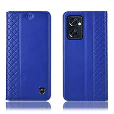 Leather Case Stands Flip Cover Holder H07P for Oppo Reno7 SE 5G Blue