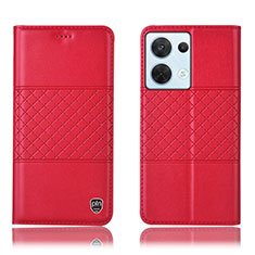 Leather Case Stands Flip Cover Holder H07P for Oppo Reno8 5G Red