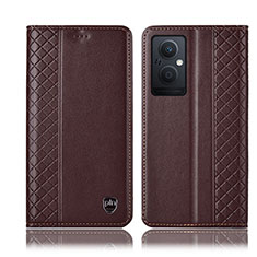 Leather Case Stands Flip Cover Holder H07P for Oppo Reno8 Lite 5G Brown