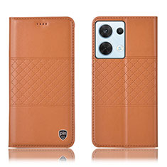Leather Case Stands Flip Cover Holder H07P for Oppo Reno9 5G Orange