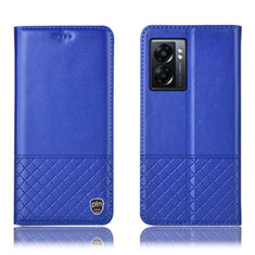 Leather Case Stands Flip Cover Holder H07P for Realme V23 5G Blue