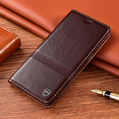 Leather Case Stands Flip Cover Holder H07P for Samsung Galaxy S21 5G Brown