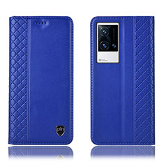 Leather Case Stands Flip Cover Holder H07P for Vivo iQOO 8 Pro 5G Blue