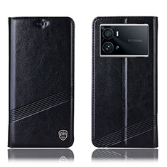 Leather Case Stands Flip Cover Holder H07P for Vivo iQOO 9 5G Black