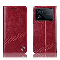Leather Case Stands Flip Cover Holder H07P for Vivo iQOO 9 5G Red