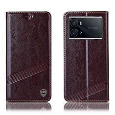 Leather Case Stands Flip Cover Holder H07P for Vivo iQOO 9 Pro 5G Brown