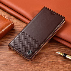 Leather Case Stands Flip Cover Holder H07P for Vivo V25 5G Brown