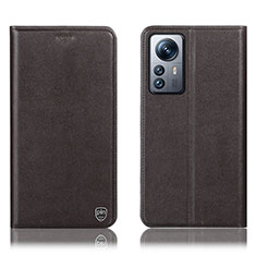 Leather Case Stands Flip Cover Holder H07P for Xiaomi Mi 12 5G Brown