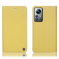 Leather Case Stands Flip Cover Holder H07P for Xiaomi Mi 12 5G Yellow