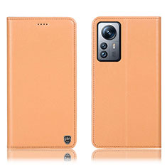 Leather Case Stands Flip Cover Holder H07P for Xiaomi Mi 12 Pro 5G Orange